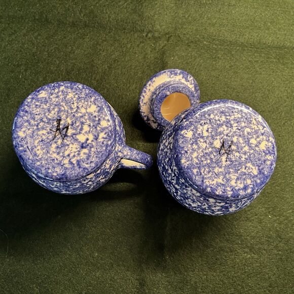 Vintage Molly Davis Spatterware Spongeware Cream & Sugar Bowl Farmhouse Cottage - Picture 7 of 9